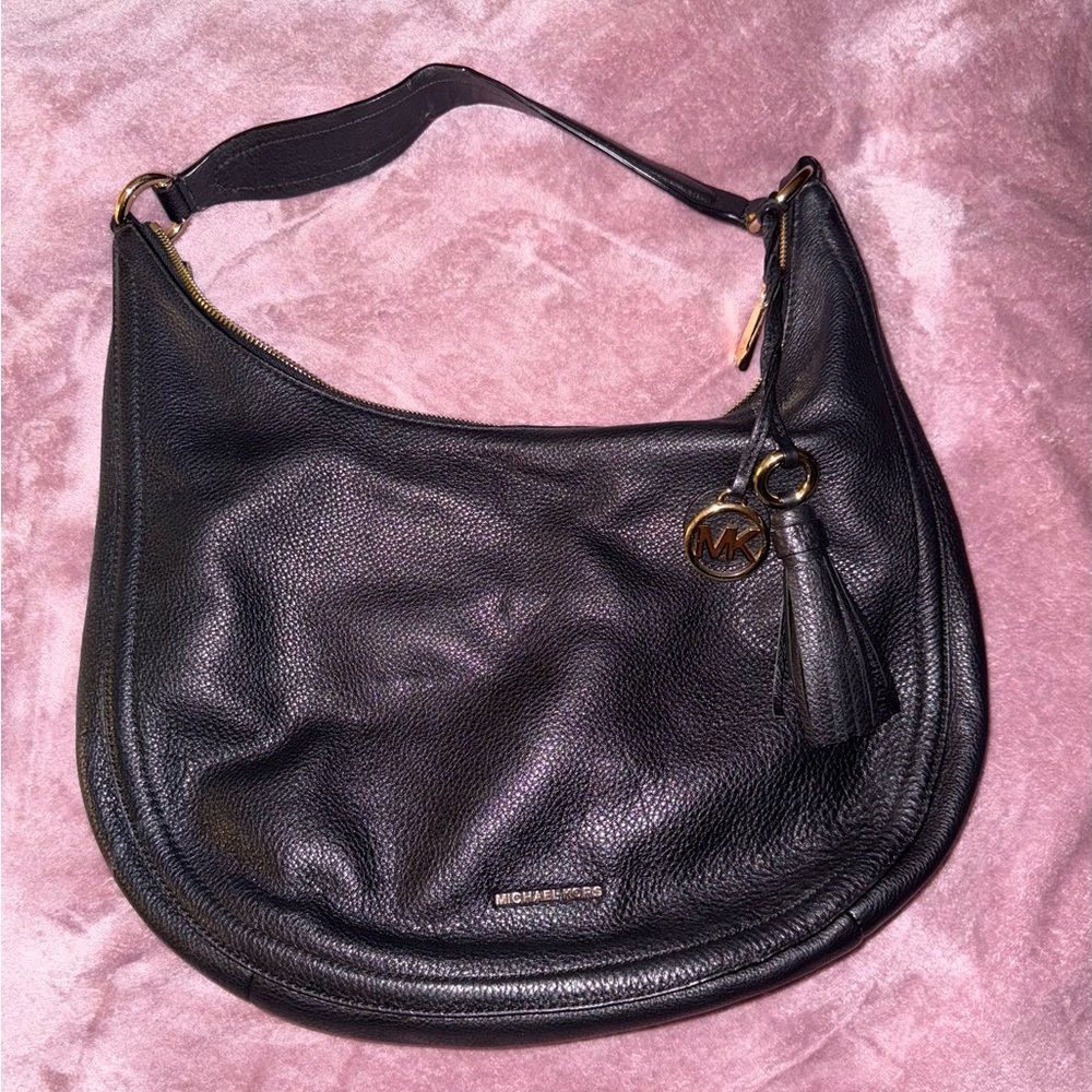 Michael Kors Black Hobo Bag with Gold Accents